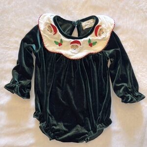 Green Velvet Baby Romper with Santa Collar
